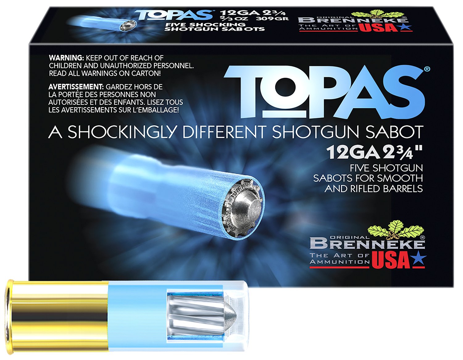 Brenneke SL122TOP TOPAS 12Gauge 2.75" 2/3oz Sabot Slug Shot 5 Per Box/50 Case