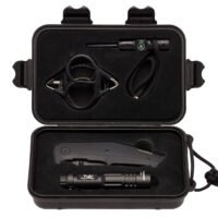 Browning 3220288 Outdoorsman Survival Kit 3.50" Folding Drop Point Plain Black Stonewashed 8Cr13MoV SS Blade/Black G10 Handle Includes Storage Case/Flashlight/Wire Saw/Fire Flint/Compass/Whistle