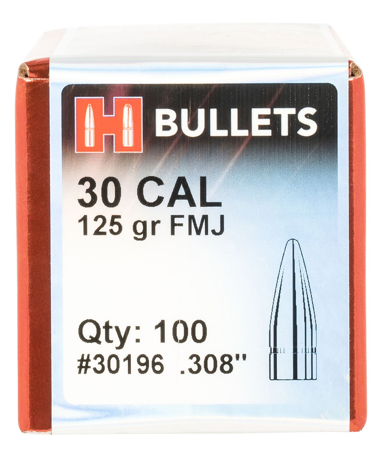 Hornady 30196 FMJ 30 Cal .308 125 gr Full Metal Jacket 100 Per Box/ 25 Case