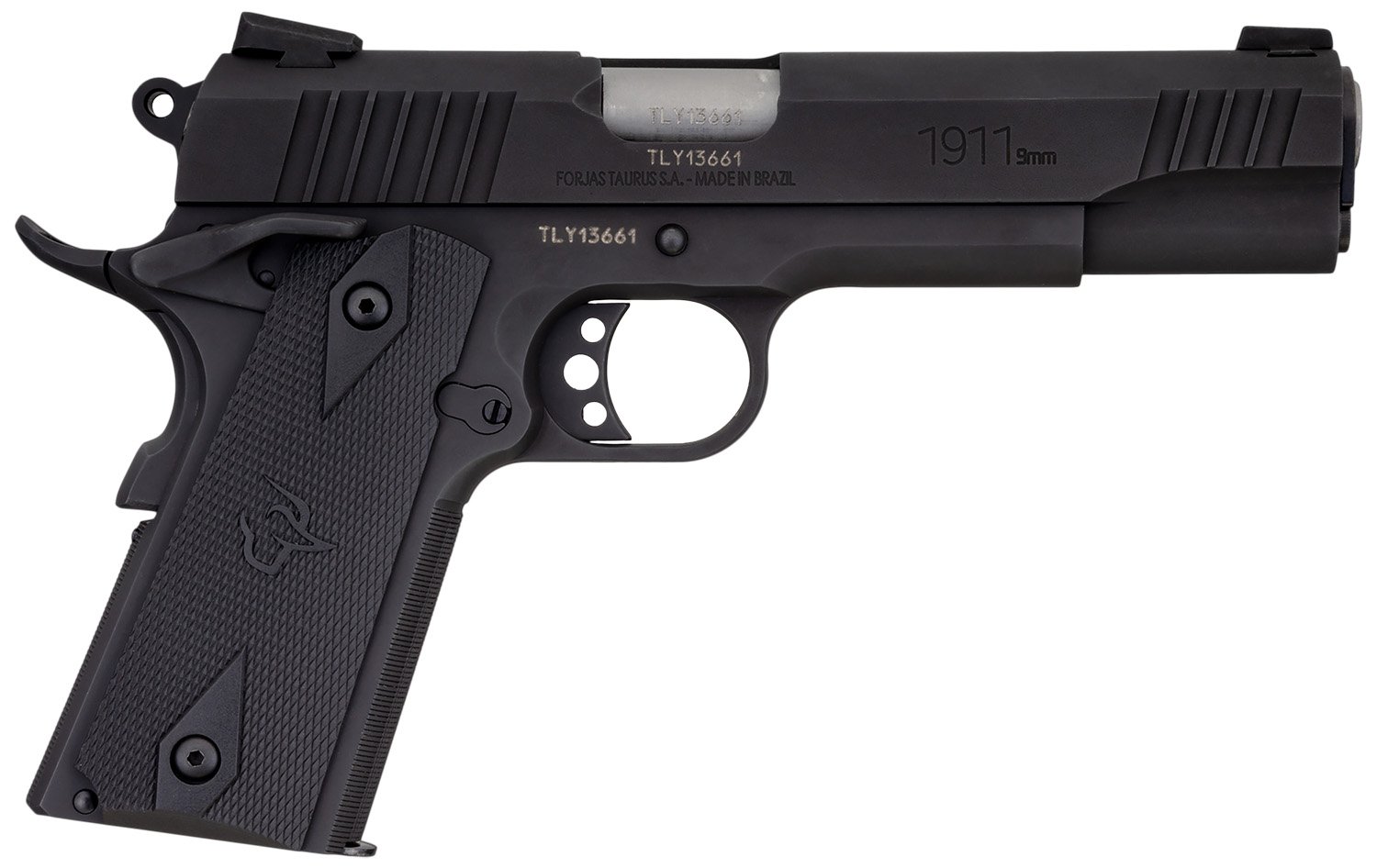 Taurus 11911019MM 1911 9mm Luger 9+1 5" Barrel, Matte Black Finish Beavertail Frame, Serrated Matte Black Steel Slide & Checkered Polymer Grip Includes Magazine