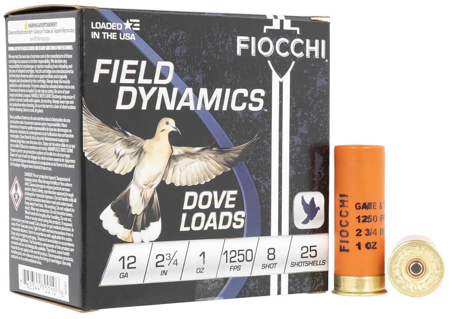 Fiocchi 12GT8 Field Dynamics Dove & Quail 12Gauge 2.75" 1oz 8Shot 25 Per Box/10 Case