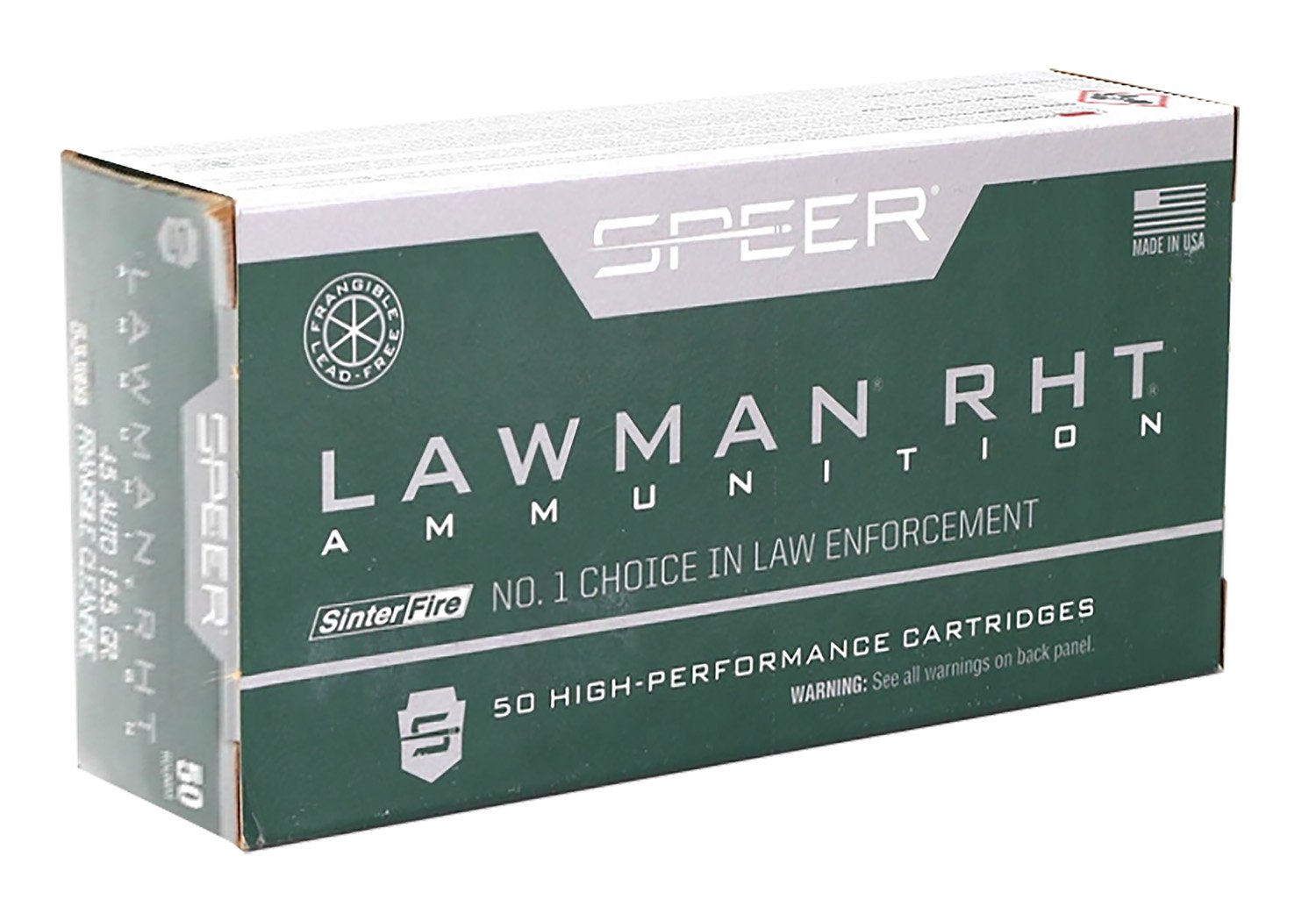 Speer 53395 Lawman Training RHT 45ACP 155gr SinterFire Frangible 50 Per Box/20 Case