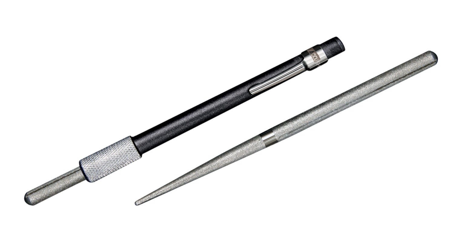 AccuSharp 030C Rod Sharpener Hand Held Diamond Sharpener Black Overmolded Rubber Handle Steel