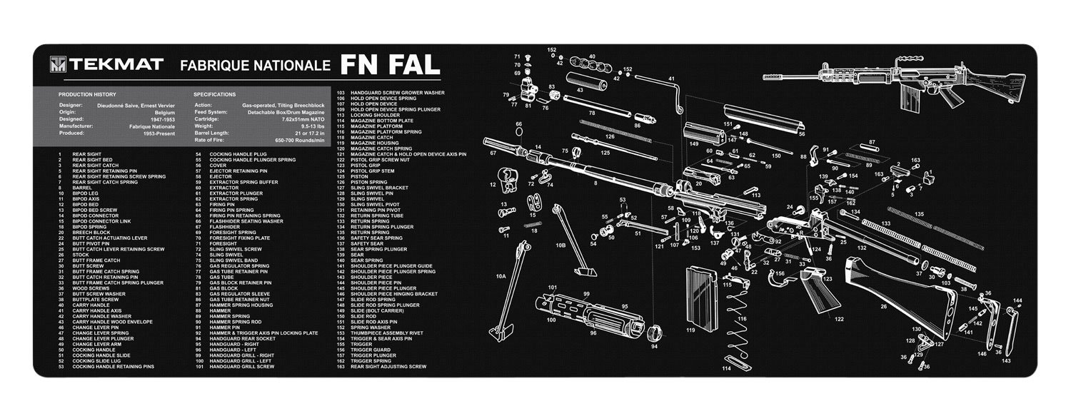 TekMat TEKR36FNFAL FN-FAL Cleaning Mat Black/White Rubber 12"x36" FN-FAL Parts Diagram