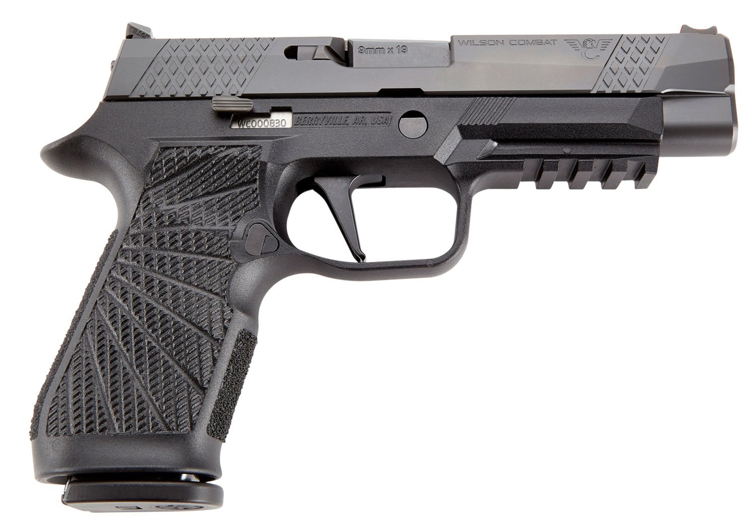 Wilson Combat SIGWCP320F9BATS P320 9mm Luger 17+1 4.70" Black Steel Barrel, Black DLC Serrated Stainless Steel Slide, Black Polymer Frame w/Picatinny Rail, Straight Trigger, Black Polymer Grip