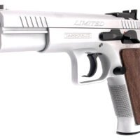 Tanfoglio IFG TFLIMPRO9 Defiant Limited Pro 9mm Luger Caliber with 4.80" Barrel, 19+1 Capacity, Overall Hard Chrome Finish Steel, Beavertail Frame, Serrated Slide & Brown Polymer Grip