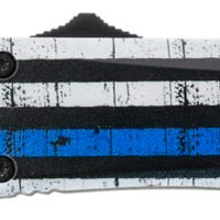 Templar Knife SBTB231 Gen II Back The Blue Small 2.69" OTF Tanto Plain Black Oxide Stonewashed 440C SS Blade, 4.31" Black & White w/Blue Line Aluminum Handle, Glass Breaker