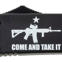 Templar Knife MAR15231 Gen II Come And Take It Slim 3.43" OTF Tanto Plain Black Oxide Stonewashed 440C SS Blade, 5.05" Black w/ "Come And Take It" AR-15 Gun Aluminum Handle, Glass Breaker