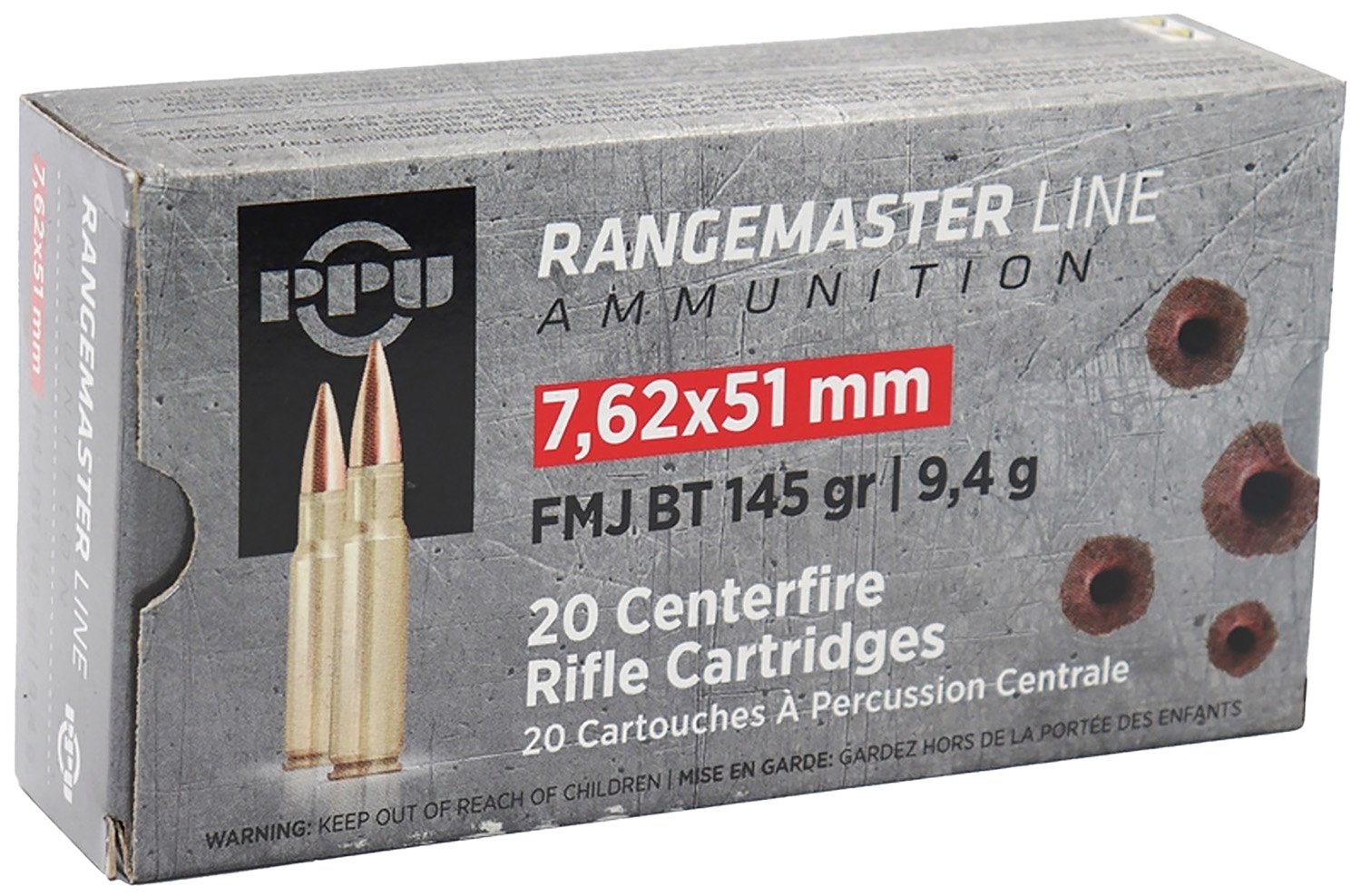 PPU PPRM762 Rangemaster 7.62x51mmNATO 145gr Full Metal Jacket Boat Tail 20 Per Box/25 Case