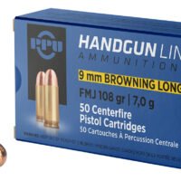 PPU PPH9BL Handgun  9mmBrowningLong 108gr Full Metal Jacket 50 Per Box/20 Case