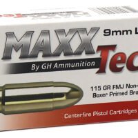 MaxxTech PTGB9MMB Brass Pistol  9mmLuger 115gr Full Metal Jacket 50 Per Box/10 Case