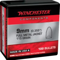 Winchester Ammo WB9MC115X Centerfire Handgun Reloading 9mm 115gr Full Metal Jacket Flat Base 100 Per Box/10 Case