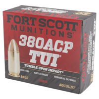 Fort Scott Munitions 380095SCV Tumble Upon Impact (TUI)  380ACP 95gr Solid Copper Spun 20 Per Box/25 Case