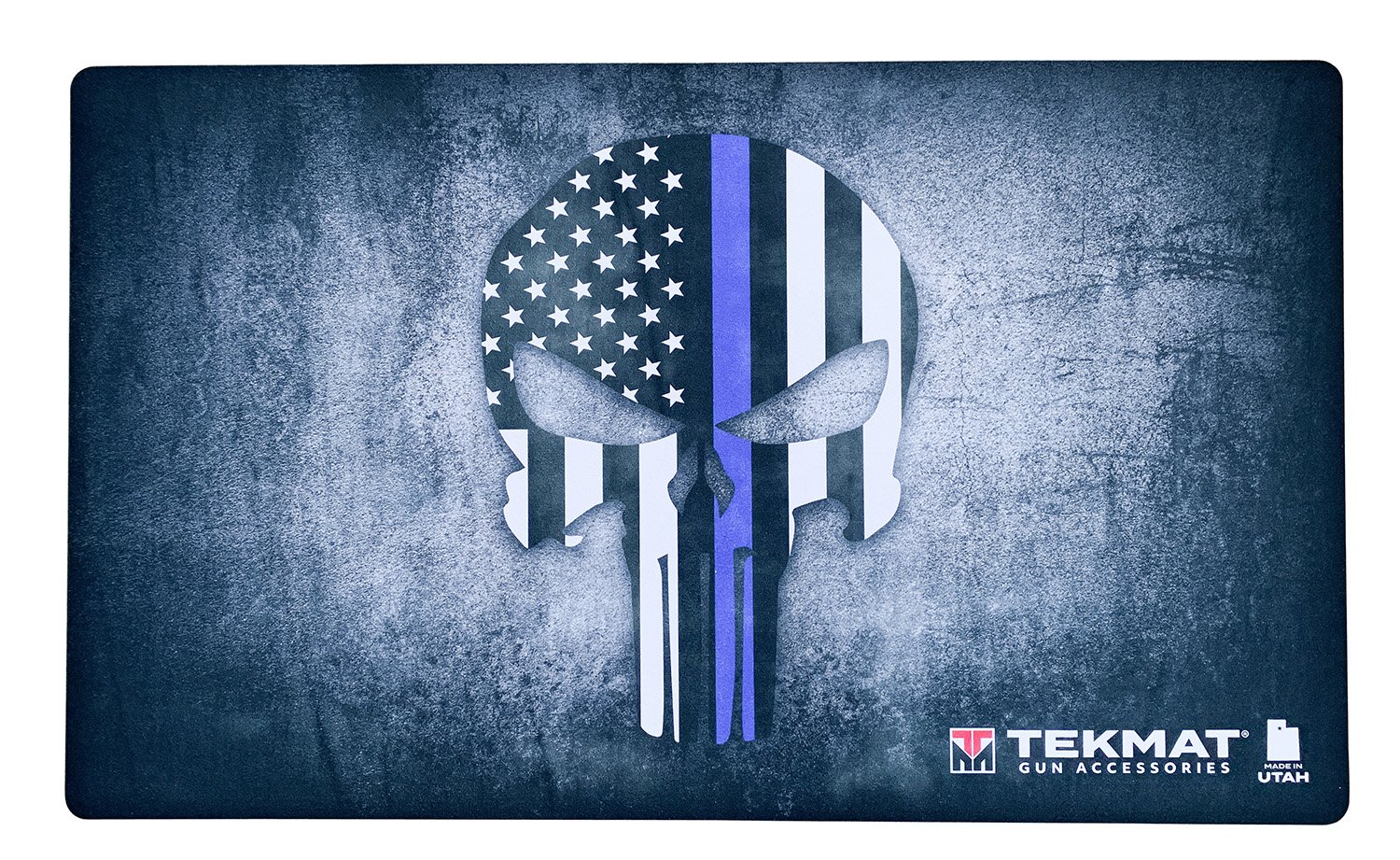 TekMat TEK42BLUELINE Blue Line Punisher Door Mat Multi Color Rubber 42" Long Blue Line Punisher Skull