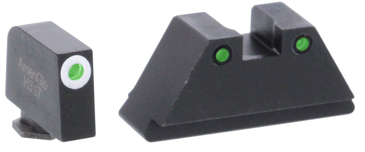 AmeriGlo GL152 Optic Compatible Sight Set for Glock XL Tall Green Tritium White Outline Front Sight-Green Tritium Black Outline Rear Sight