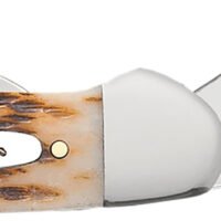 Case 00263 Canoe  2.60"/1.97" Folding Spear/Pen Plain Mirror Polished Chrome Vanadium Steel Blade/Peach Seed Jigged Amber Bone Handle