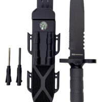 Humvee Adventure Gear HMVKFXB02 Next-Gen Survival Knife 7.50" Fixed Sawback Plain Black Stainless Steel Blade Black Textured Rubber Handle Includes Sheath