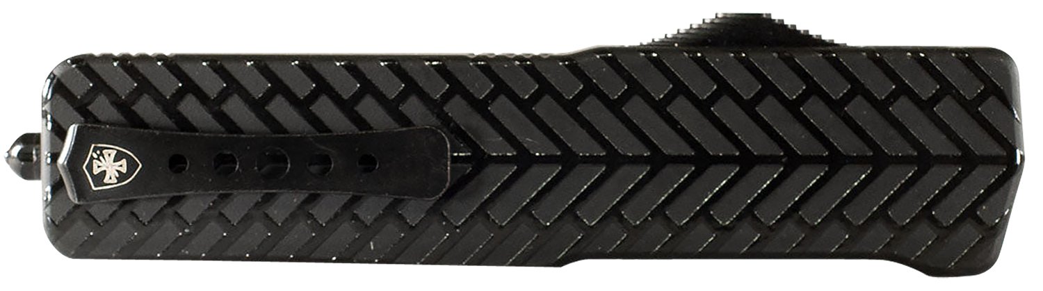 Templar Knife LAHBG52 Premium LW Large 3.55" OTF Tanto Part Serrated Black Oxide Stonewashed D2 Steel Blade, 5.25" Black Herringbone Aluminum Handle