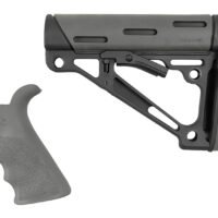 Hogue 15556 OverMolded Collapsible Buttstock Black Synthetic & Slate Gray OverMolded Rubber Stock Slate Gray Rubber Finger Grooved Grip for AR-15, M16 with Mil-Spec Buffer Tube (Tube Not Included)