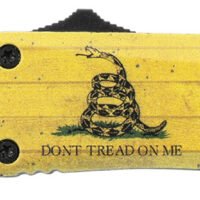 Templar Knife S-DTOM-23-1 Gen II Don't Tread On Me Small 2.69" OTF Plain Black Oxide 440C SS Blade, 4.25" Yellow w/Flag & "Don't Tread On Me" Aluminum Handle, Glass Breaker