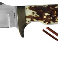 Uncle Henry old 1100035 Next Gen Staglon 4.25" Skinner Plain Satin Stainless Steel Blade 4.25" Staglon Handle Features Brass Finger Guard Includes Sheath