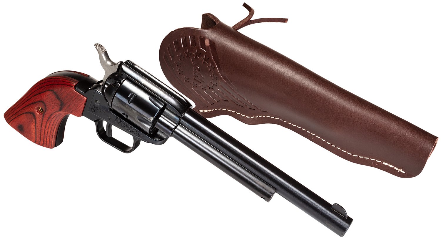Heritage Mfg RR22B6LHOL Rough Rider 22 LR 6 Shot 6.50" Black Oxide Barrel, Frame & Cylinder, Cocobolo Grips Features Hunter Debossed Leather Holster