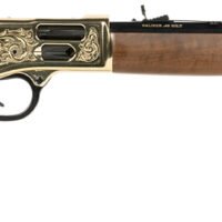 Henry H006GCD Deluxe Side Gate  Full Size 45 Colt (Long Colt) 10+1 20" Blued Octagon Barrel, Polished Brass Engraved Receiver, Drilled & Tapped, Fixed American Walnut Stock Ambidextrous