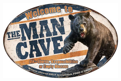 RIVERS EDGE MAN CAVE BEAR TIN - SIGN