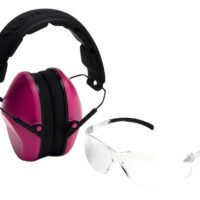 Pyramex VGCOMBO210 Low-Profile Combo Kit  Scratch Resistant Clear Lens & Frame with Rubber Temple Tips Pink Low-Profile Earmuffs