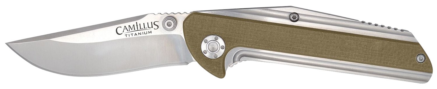 Camillus 19195 Sevens 2.75" Folding Plain Silver AUS-8 Carbonitride Titanium Blade, Desert Tan/SS G10/SS Handle