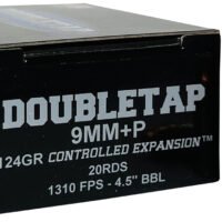 DoubleTap Ammunition 9MM124HP20   9mm+P 124gr Controlled Expansion JHP 20 Per Box/50 Case