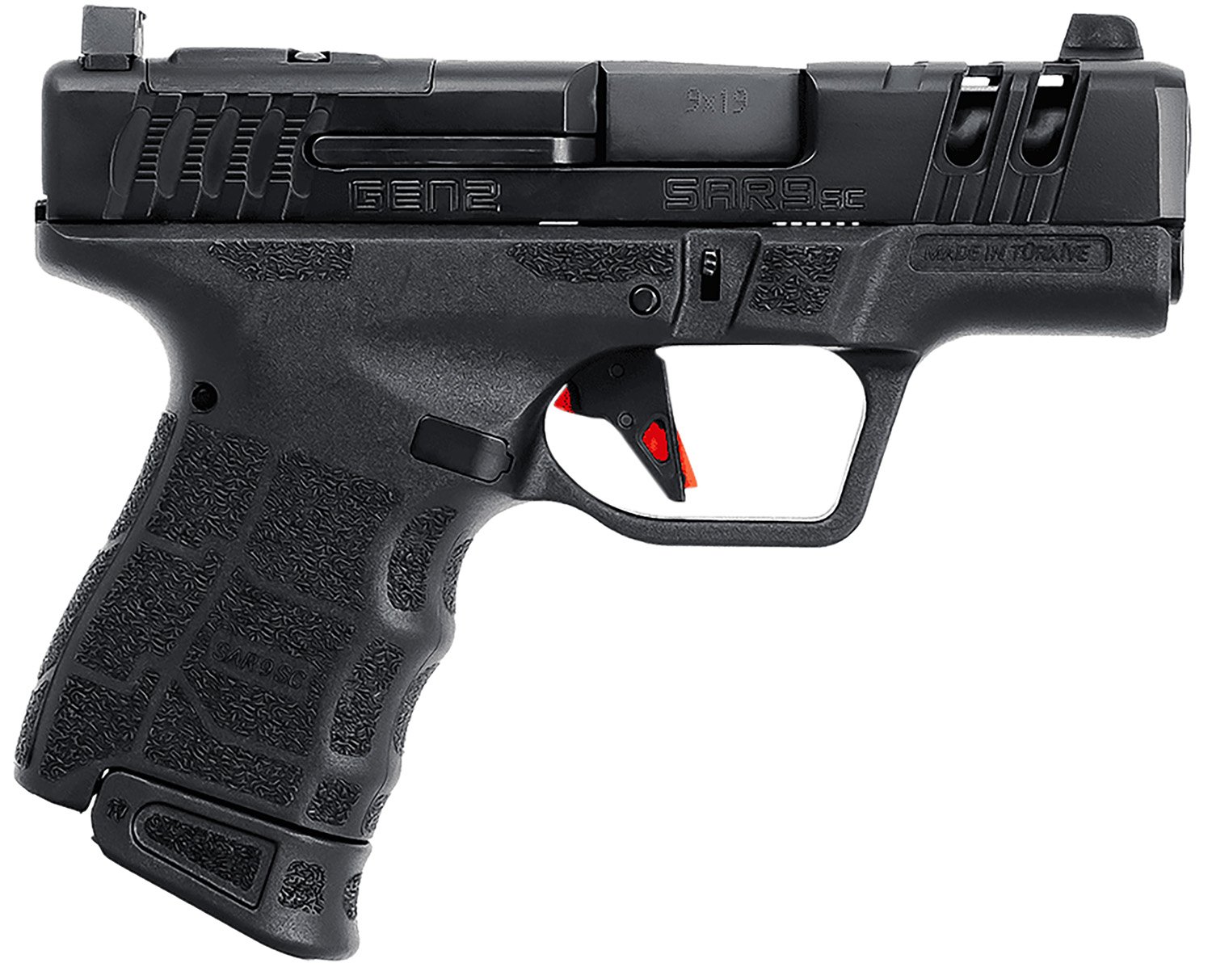 SAR USA SAR9SCG2BL SAR9 SC Gen2 Sub-Compact Frame 9mm Luger 15+1 12+1 3.30" Black Steel Barrel, Black Steel Optic Ready/Ported/Serrated Slide, Black Polymer Frame, Black Polymer Grip