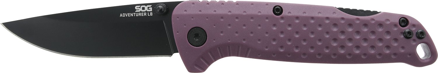 S.O.G SOG13110443 Adventure LB 3.50" Folding Drop Point Plain Black TiNi 5Cr15MoV Blade, Dark Purple Textured GRN Handle
