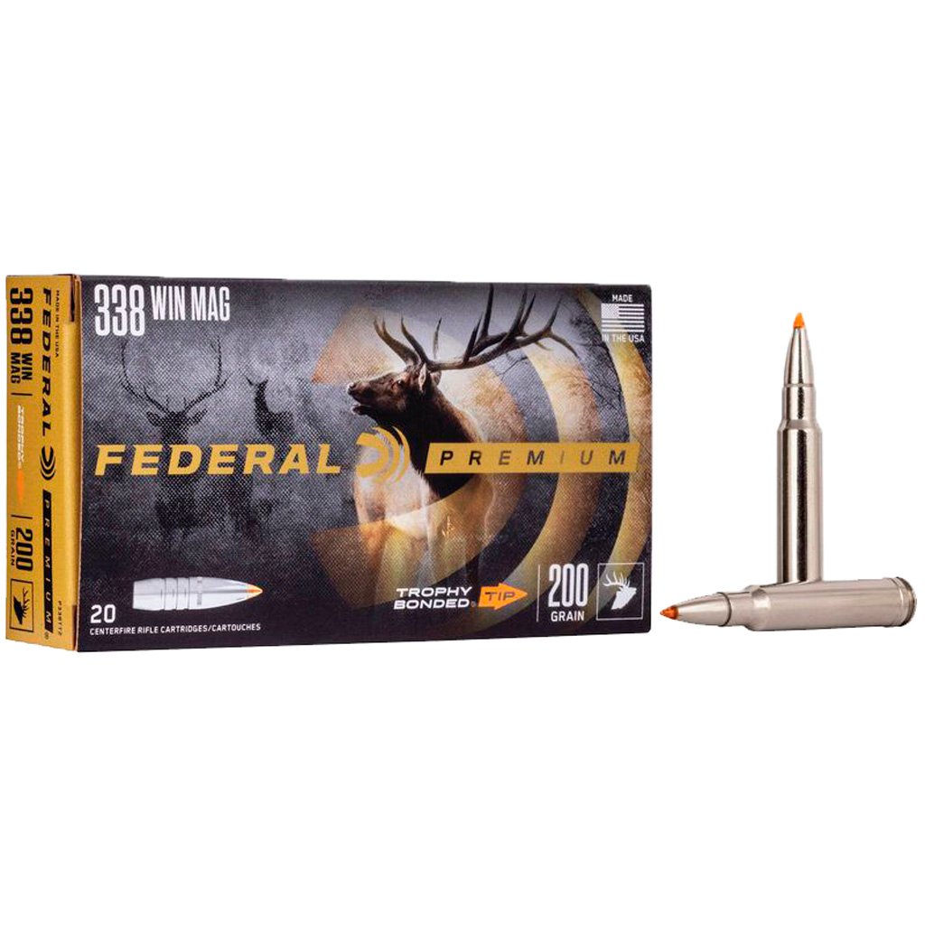Federal Premium Rifle Ammo 338 Win. Mag. 200 gr. Trophy Bonded Tip 20 rd.