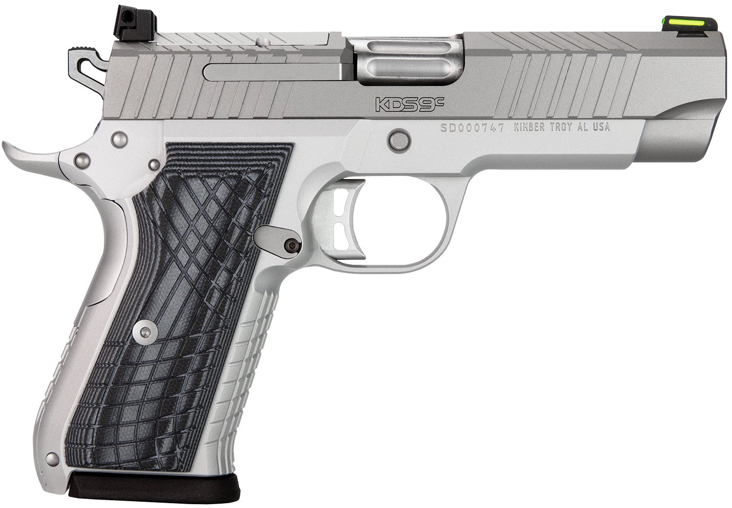 Kimber Mfg.,inc 3100013 KDS9C 9mm 10+1 4.09" KimPro Silver Front and Rear Serrations Stainless Steel Slide Gray and Black G10 Crosshatch Grip