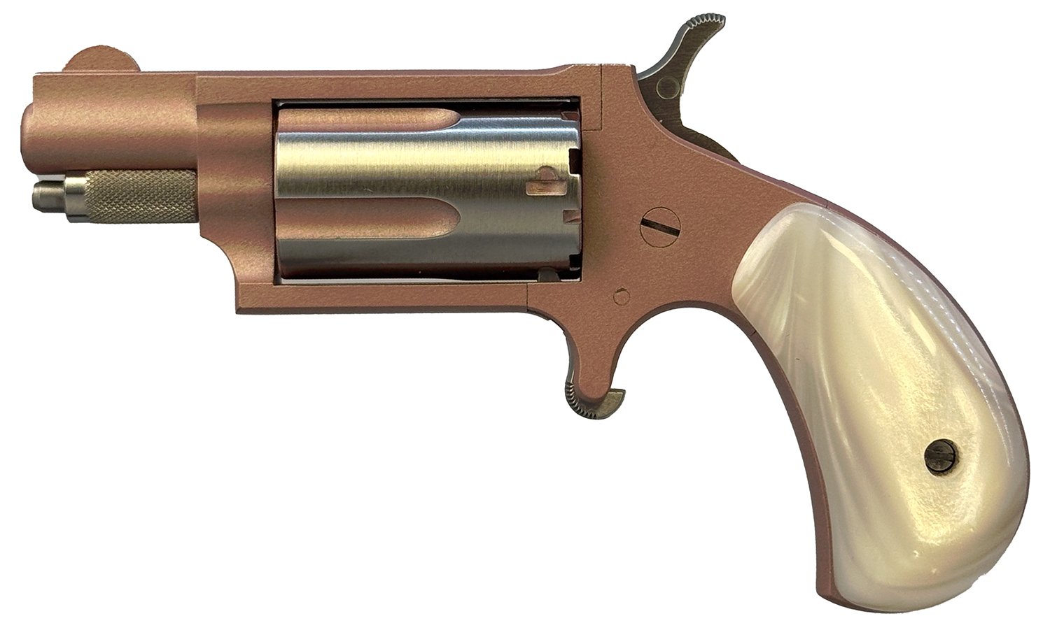 North American Arms 22MSROSE Mini-Revolver 22 WMR 5 Shot 1.13" Rose Gold Cerakote Stainless Steel Barrel & Frame, Rose Gold/Stainless Cylinder, White Pearlite Grip, Stainless Exposed Hammer,