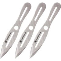 Smith & Wesson Knives SWTK10CP Bullseye Throwing Knives 5" Fixed Dual Edge Spear Point Plain 2Cr13MoV SS Blade, Stainless Steel Handle, Includes Sheath Set of 3, 10" OAL