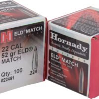 Hornady 22491 ELD Match  22 Cal .224 52 gr Extremely Low Drag Match 100 Per Box/ 40 Case