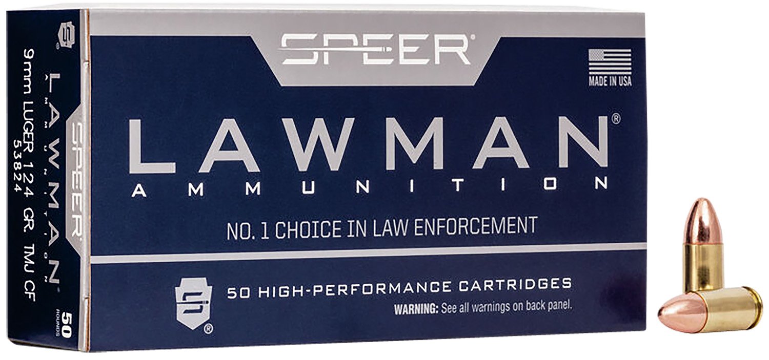Speer 53824 Lawman Training Clean-Fire 9mmLuger 124gr Total Metal Jacket Round Nose 50 Per Box/20 Case