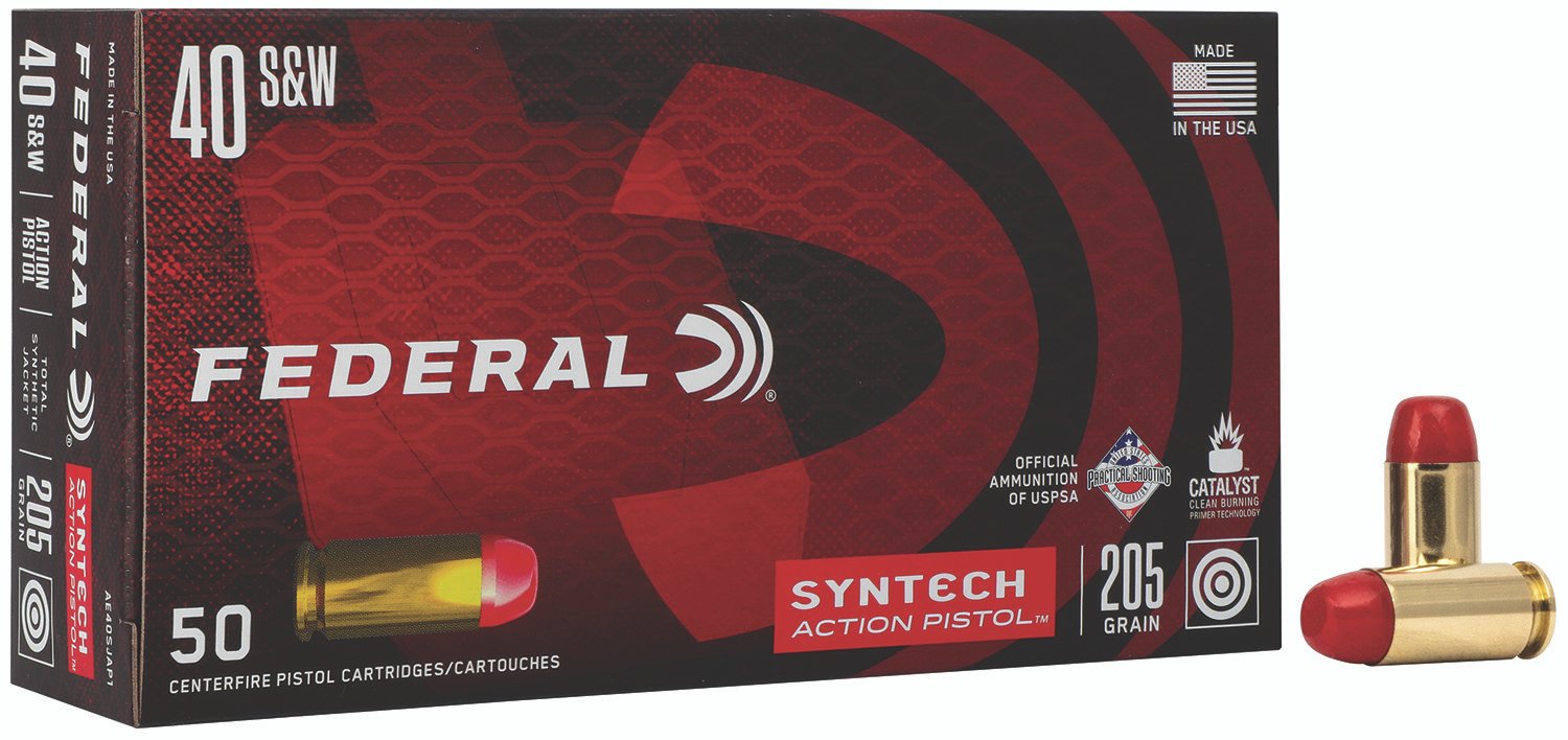 Federal AE40SJAP1 American Eagle Syntech Action Pistol 40S&W 205gr Total Syntech Jacket Flat Nose 50 Per Box/10 Case