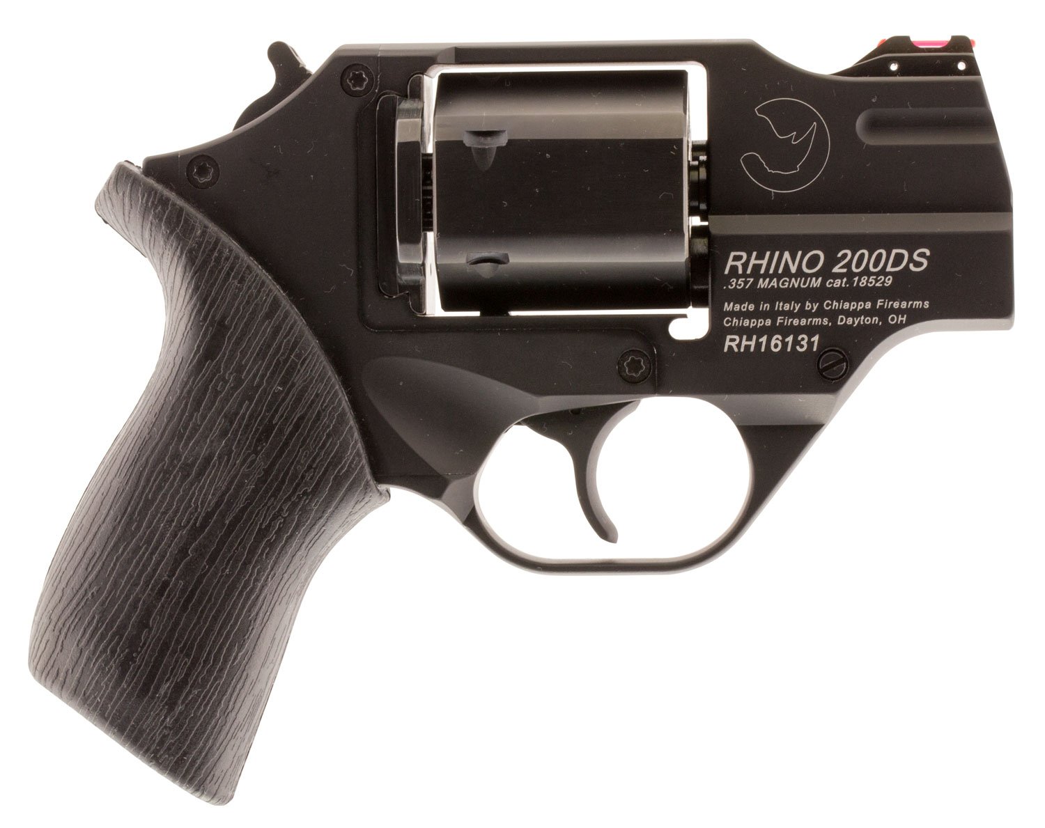 Chiappa Firearms CF340216 Rhino 200DS Small Frame 357 Mag 6 Shot, 2" Black Anodized Steel Barrel, Blued Steel Cylinder, Black Anodized Aluminum Frame, Black Rubber Grip, Concealed Hammer