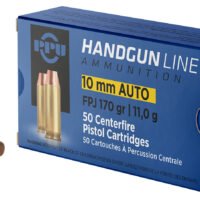 PPU PPH10F Handgun  10mmAuto 170gr Flat Point Jacketed 50 Per Box/10 Case