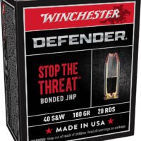 Winchester Ammo S40SWPDB1 Defender  40S&W 180gr Bonded Jacket Hollow Point 20 Per Box/10 Case
