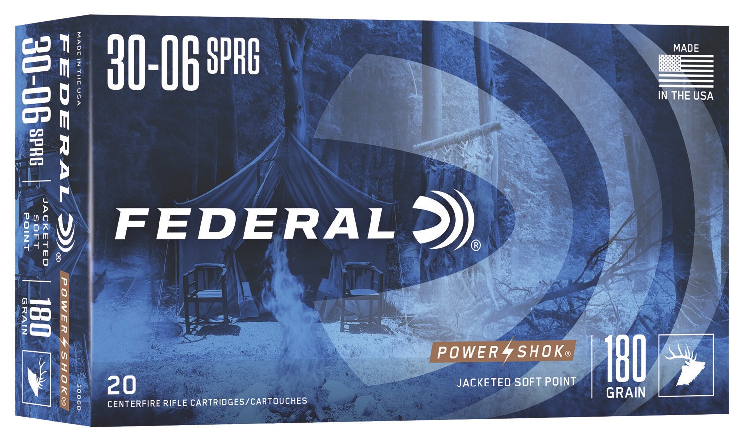 Federal 3006B Power-Shok 30-06Springfield 180gr Jacketed Soft Point 20 Per Box/10 Case