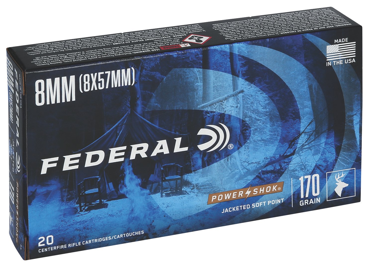 Federal 8A Power-Shok 8mmMauser 170gr Jacketed Soft Point 20 Per Box/10 Case