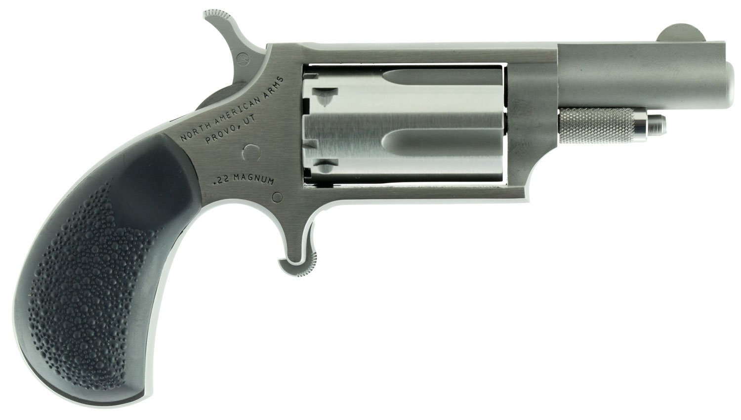 North American Arms 22MGRC Mini-Revolver Sports South Exclusive 22 WMR 5 Shot 1.63" Stainless Steel Barrel, Frame & Cylinder, Black Rubber Grip, Exposed Hammer