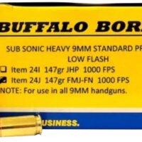 Buffalo Bore Ammunition 24J20 Subsonic Strictly Business 9mmLuger 147gr Full Metal Jacket Flat Nose 20 Per Box/12 Case