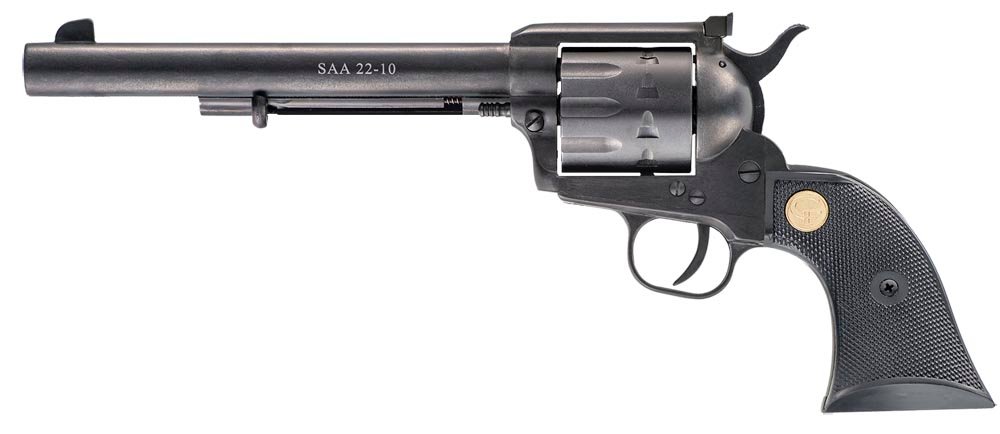 Chiappa Firearms CF340170 SAA 1873 Medium Frame 22 LR 10 Shot, 7.50" Blued Steel Barrel, Blued Steel Frame, Blued Cylinder, Black Plastic Grip, Exposed Hammer