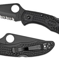 Spyderco C11PSBBK Delica 4 Lightweight 2.88" Folding Part Serrated Black TiCN VG-10 SS Blade/Black Textured FRN Handle Includes Pocket Clip