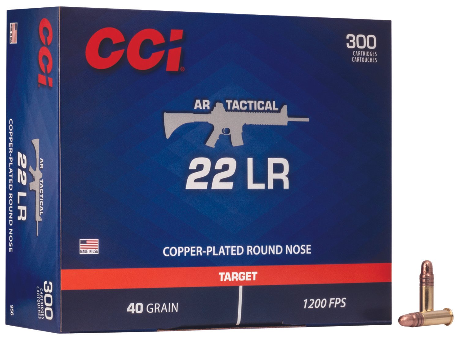 CCI 956 AR Tactical 22LR 40gr Copper Plated Round Nose 300 Per Box/10 Case